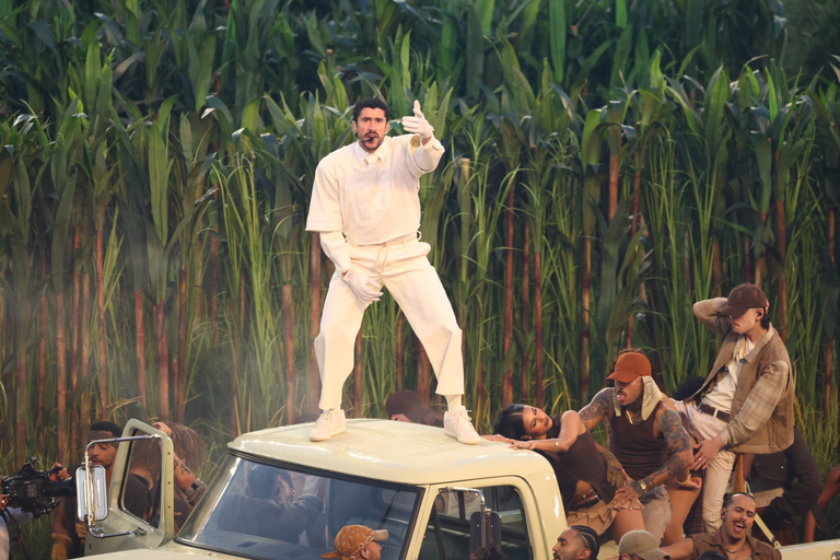 Bad Bunny performing at the Super Bowl LX Halftime Show