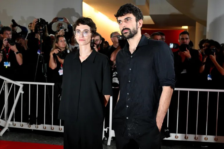 Israeli filmmakers Rachel Szor and Yuval Abraham at the Venice Film Festival for the premier of their film 'Naza'.