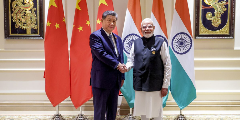 Xi Jinping and Narendra Modi during the bilateral meeting at the BRICS Summit.