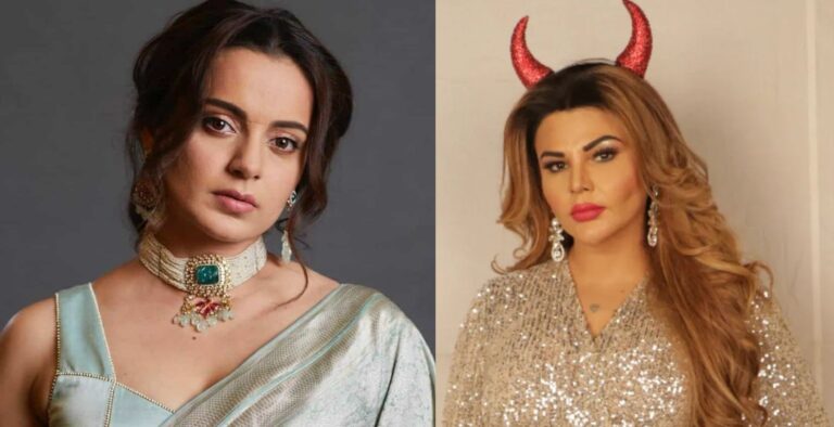 Rakhi Sawant and Kangana Ranaut in a split-screen image.