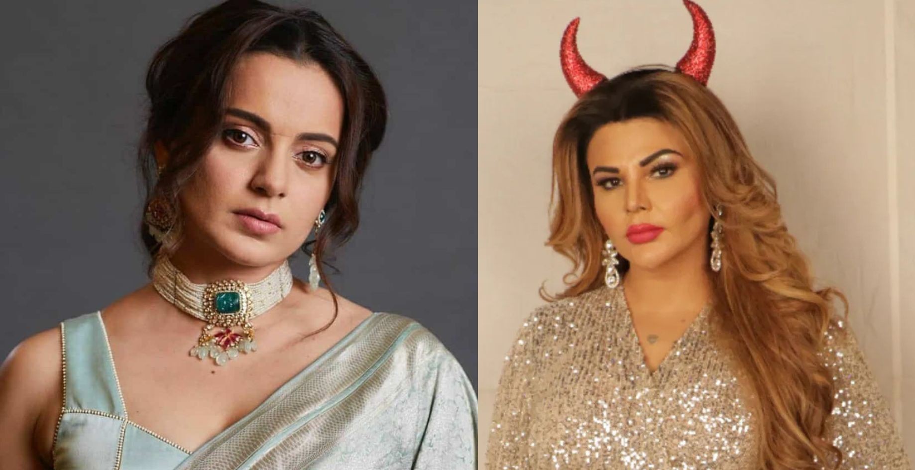 Rakhi Sawant and Kangana Ranaut in a split-screen image.